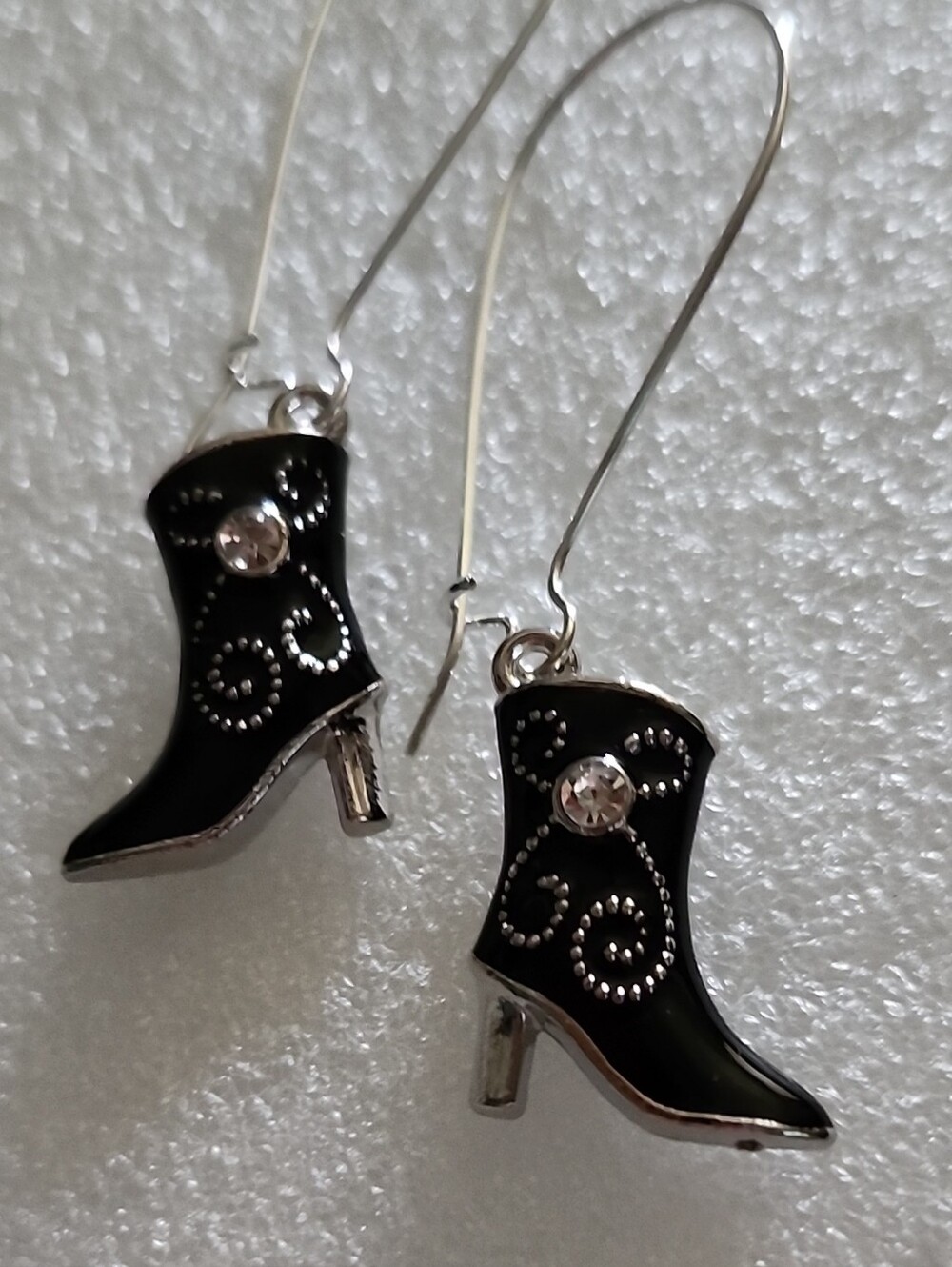 Hand Crafted Black and Silver Western Boot Dangle Earrings